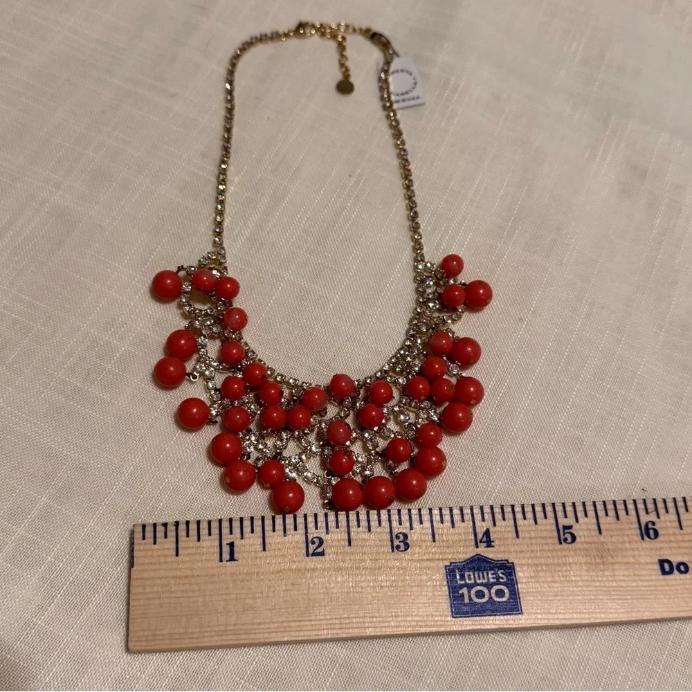 ROBERTA CHIARELLA New York City red beaded bib necklace‎ gold adjustable clasp